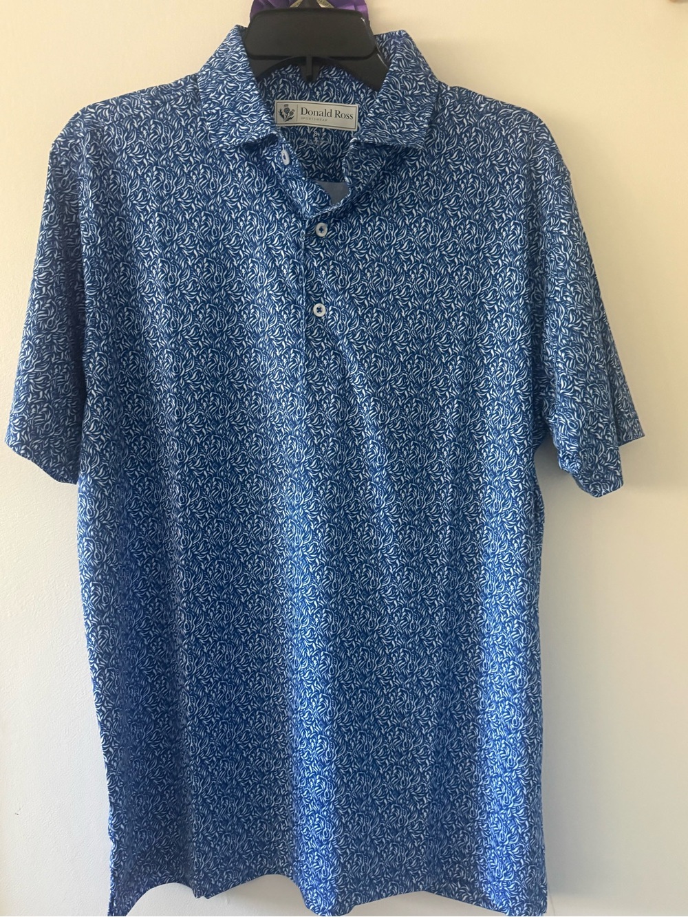 Donald Ross New (without tags) Small-Fits Medium Men's Blue Printed Polo Shirt
